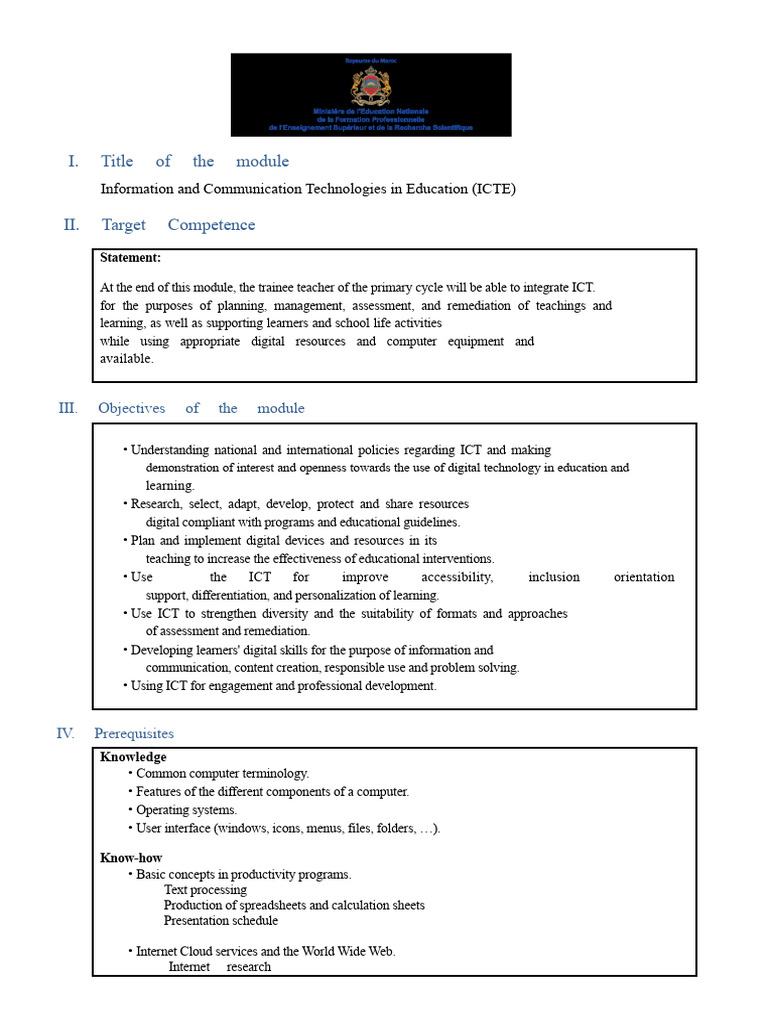 I. Title of The Module: II. Target Competence | PDF | Educational ...