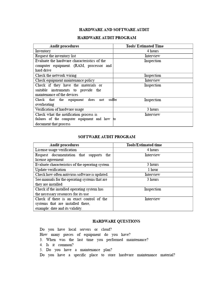 Hardware and Software Audit Checklist | PDF | Verification And ...