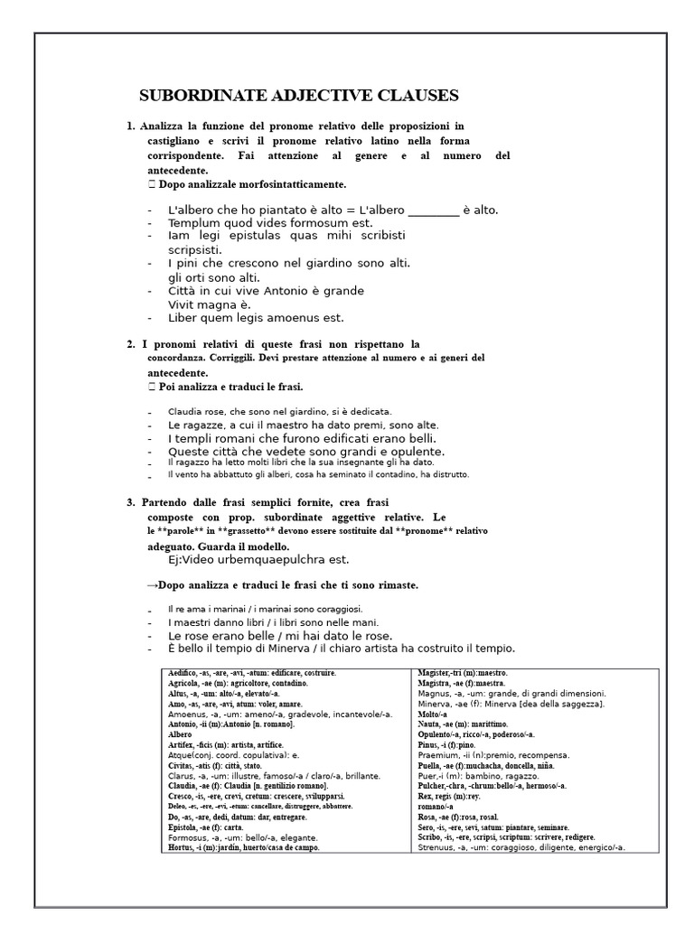 Esercizi Sulle Subordinate Relative LATINO | PDF