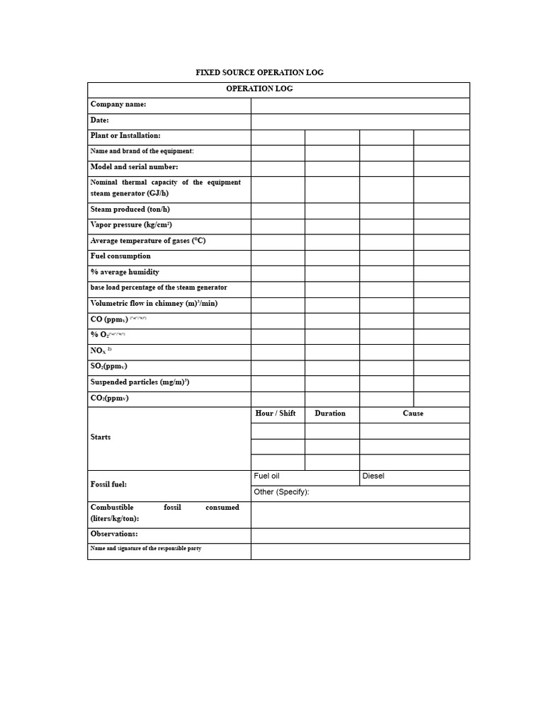 Fixed Source Operation and Emission Log | PDF | Exhaust Gas | Carbon ...