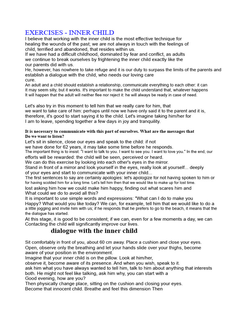 Inner Child Exercises | PDF | Masturbation | Feeling