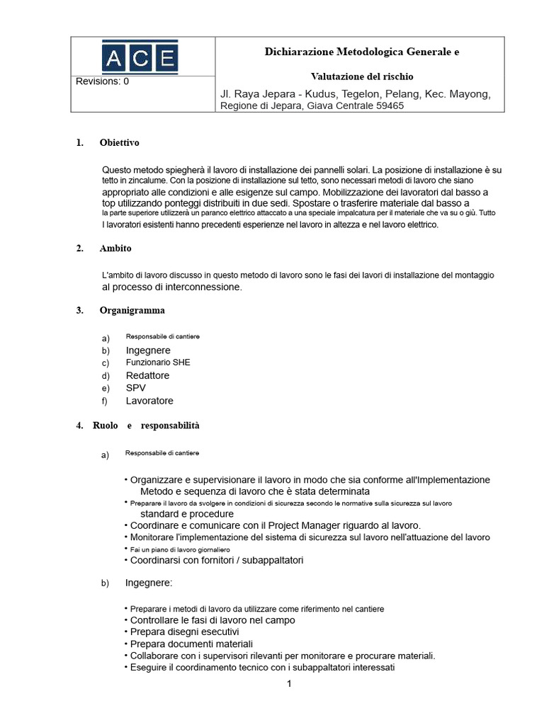 Dichiarazione Di Metodo e Valutazione Del Rischio Generale | PDF