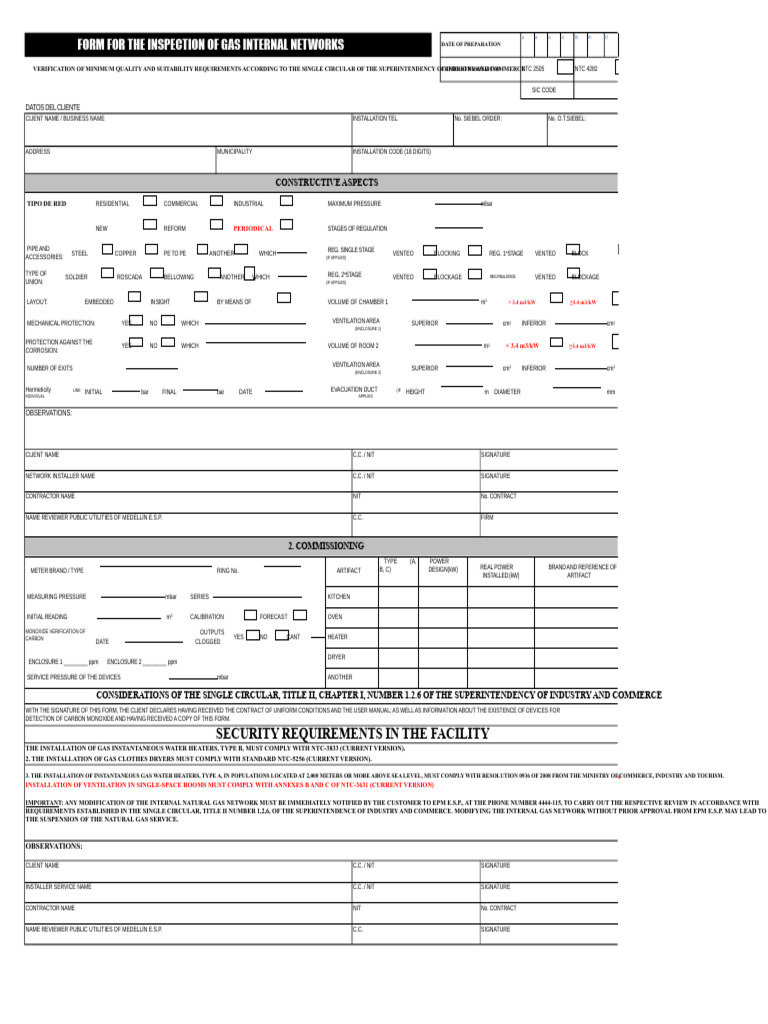 Gas Network Inspection Form Template | PDF