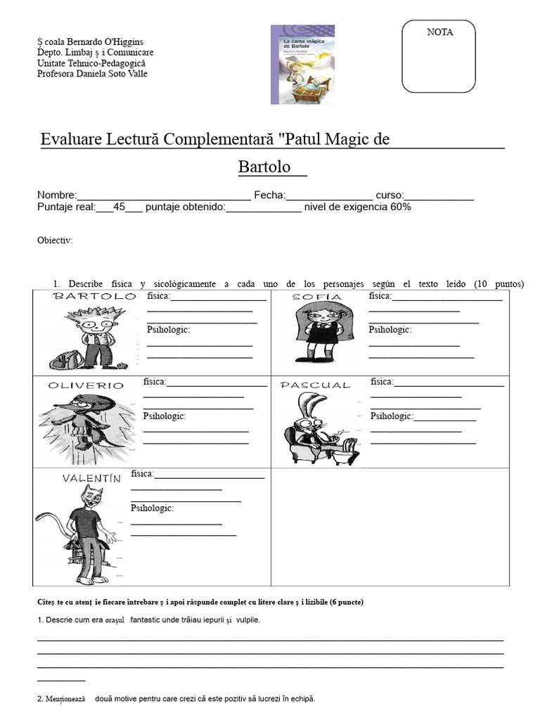 Evaluarea Lecturii Complementare Patul Magic Al Lui Bartolo | PDF