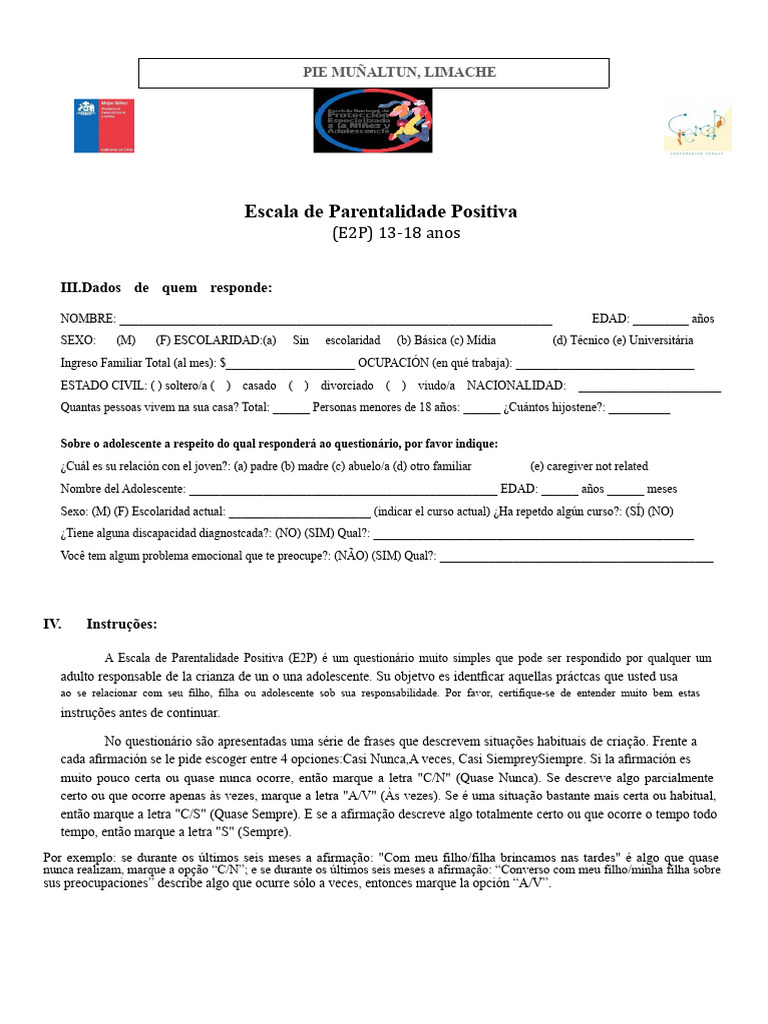Escala de Parentalidade Positiva E2P | PDF | Adolescência | Ciências ...