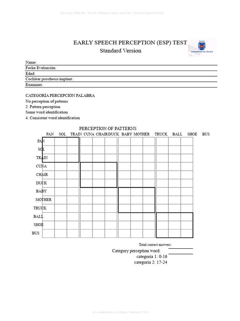 Test de Perception Verbale Précoce | PDF