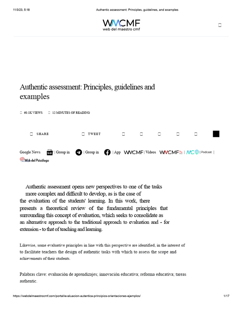 Authentic Assessment: Principles & Guidelines | PDF | Educational ...
