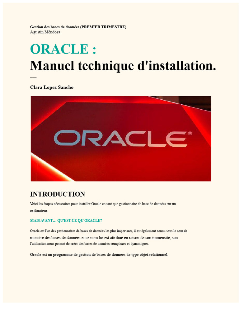 Guide d'installation d'Oracle et outils associés | PDF | Base de ...