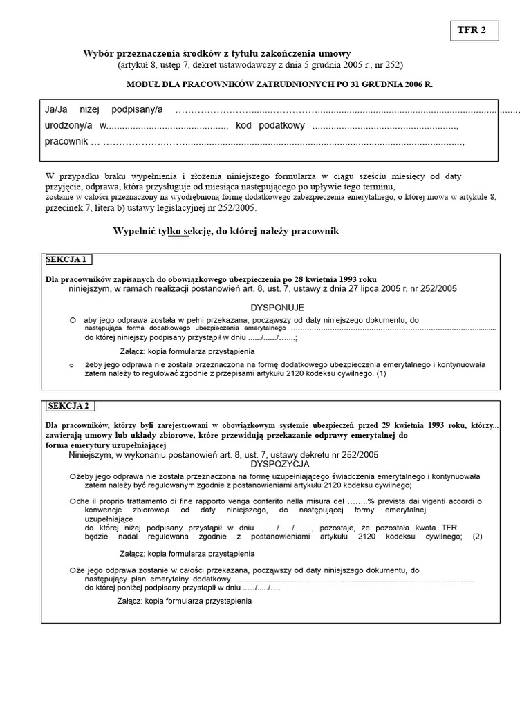 Formularz TFR | PDF