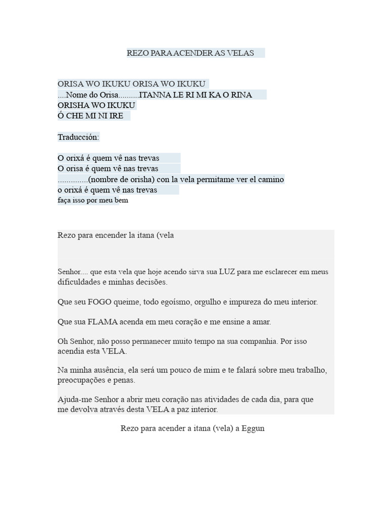 Rezo para Acender As Velas | PDF