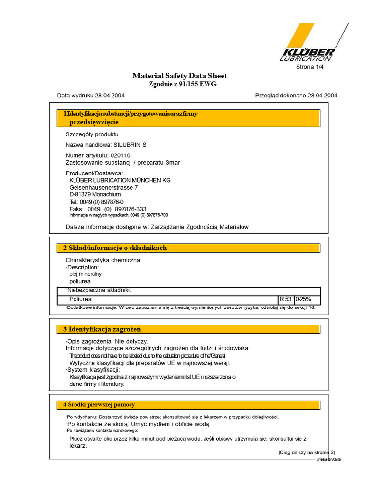 Kluber Simrit Silubrin S - 20040428 | PDF