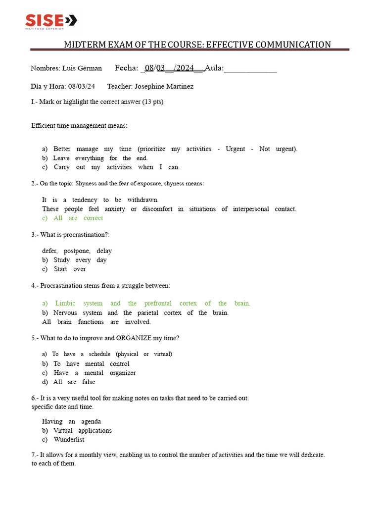 Effective Communication Midterm Exam | PDF | Professional Skills ...