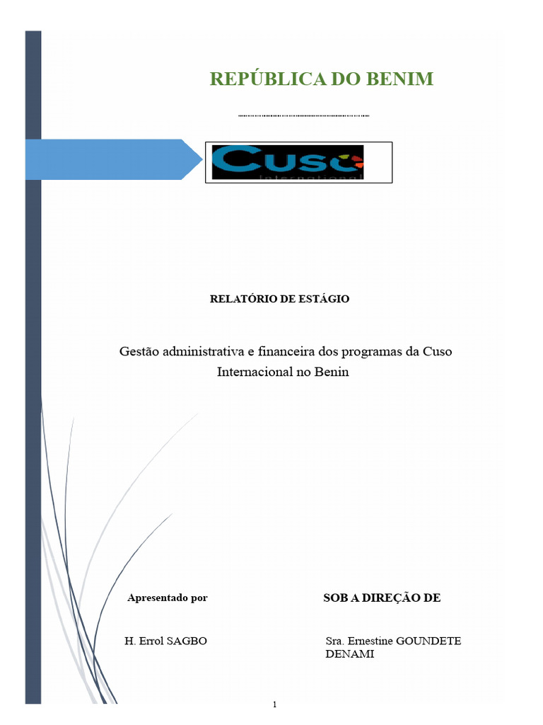 Relatório de Estágio na Cuso International | PDF | Cheque (banco ...