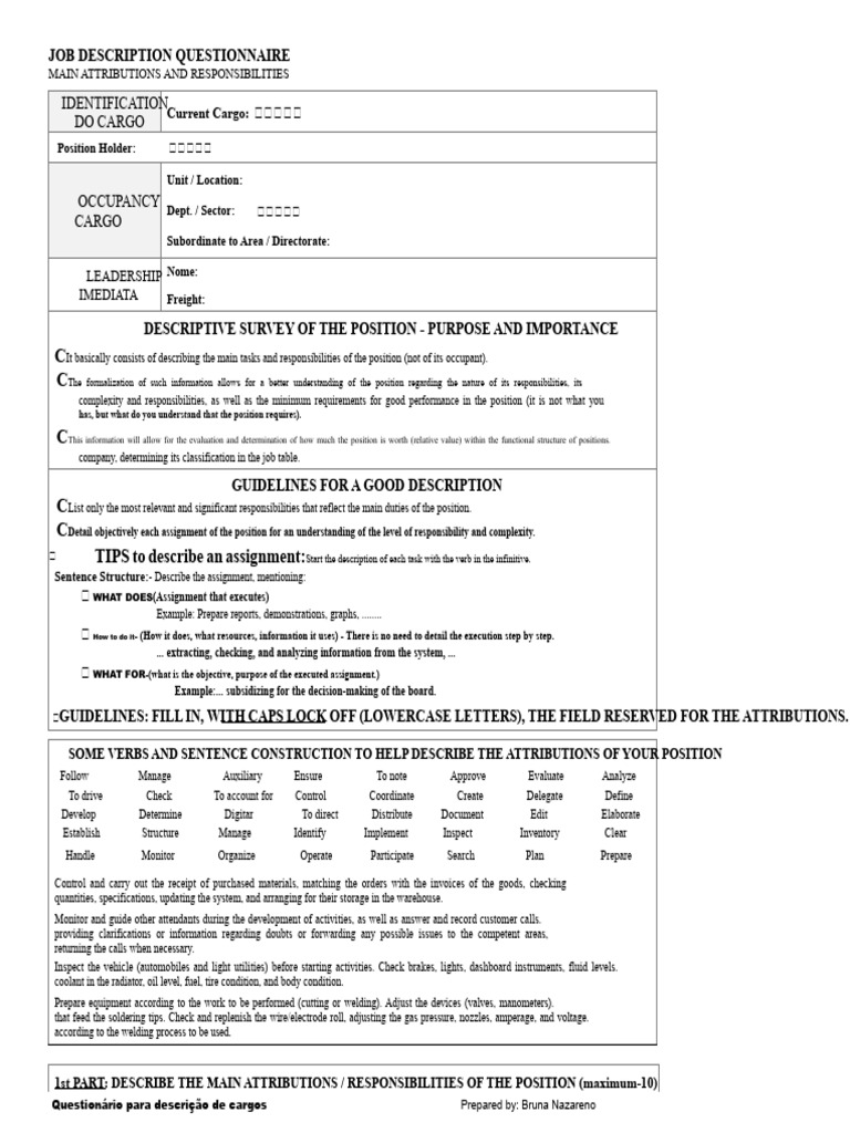 Job Description Questionnaire Template | PDF | Postgraduate Education ...