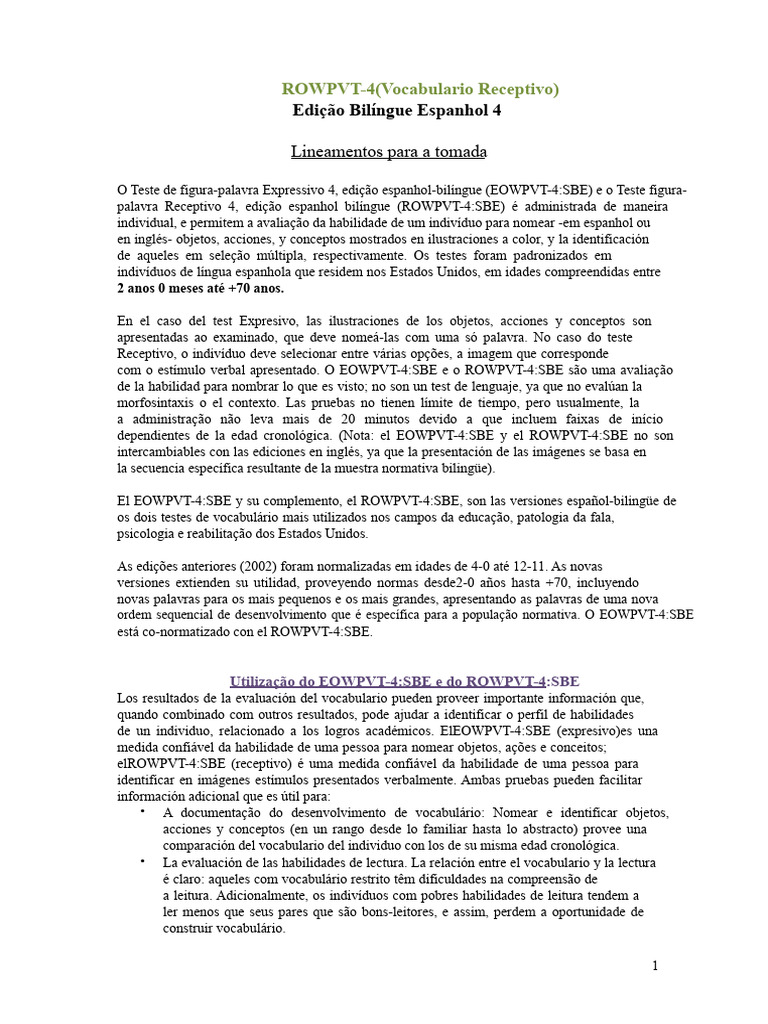 Testes de Vocabulário Bilíngue ROWPVT-4 | PDF | Tempo | Motivação