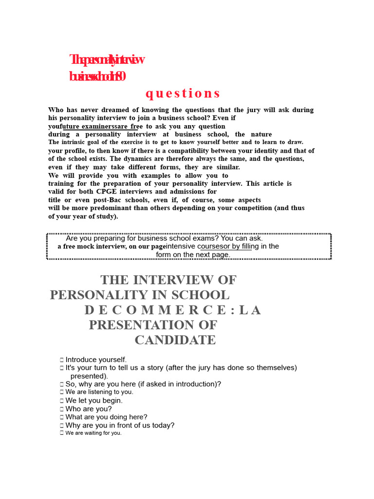 80 Interview Questions For Business Schools | PDF