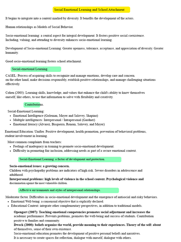 Social Emotional Learning and School Attachment PDF | PDF | Well Being ...