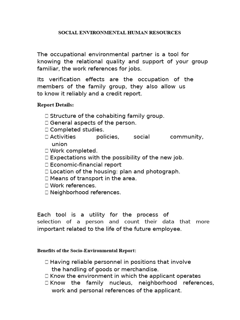 Socio-Environmental Human Resources Report | PDF | Demography ...