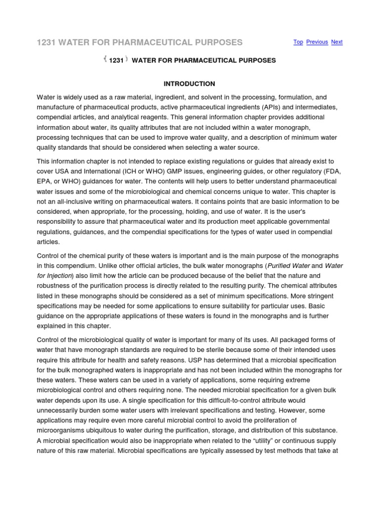 1231 Water For Pharmaceutical P PDF Purified Water Verification