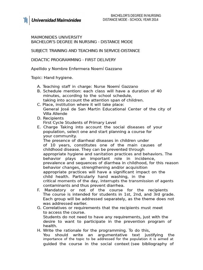 Nursing Degree: Handwashing Course Plan | PDF | Hand Washing | Hygiene