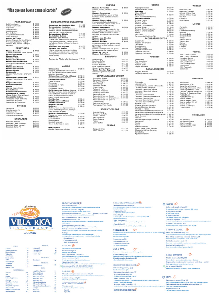MENU SERLÓWKA I VILLA RICA | PDF
