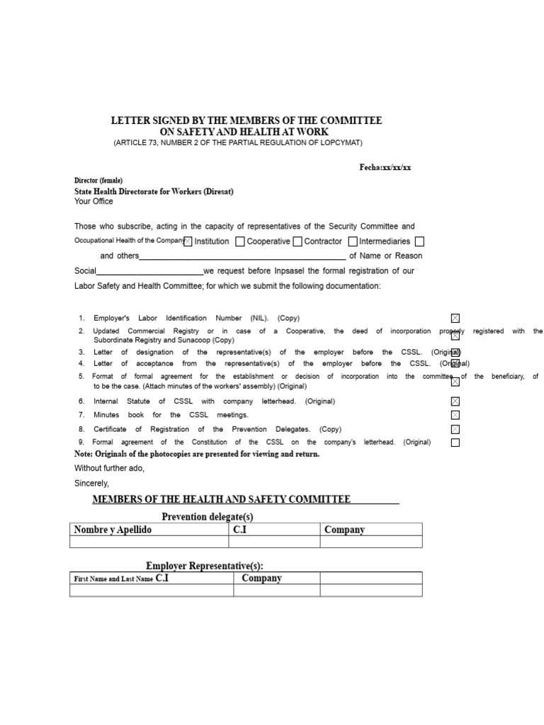 Labor Safety and Health Committee Registration | PDF | Occupational ...