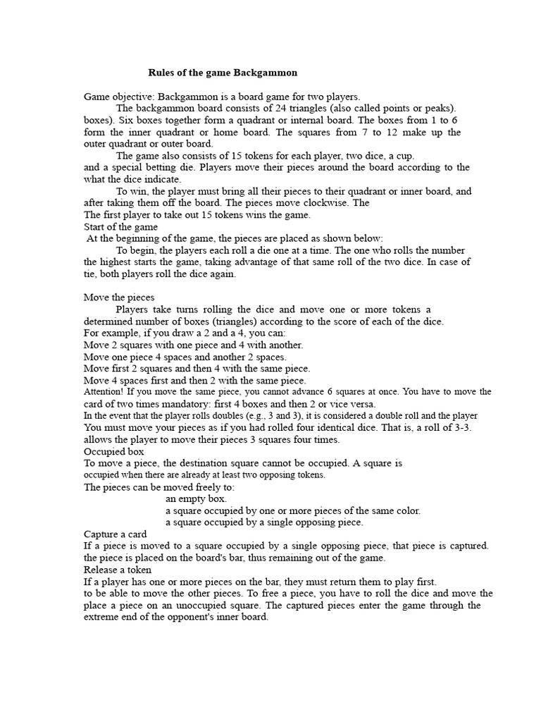 Backgammon Game Rules Explained | PDF | Betting In Poker | Dice
