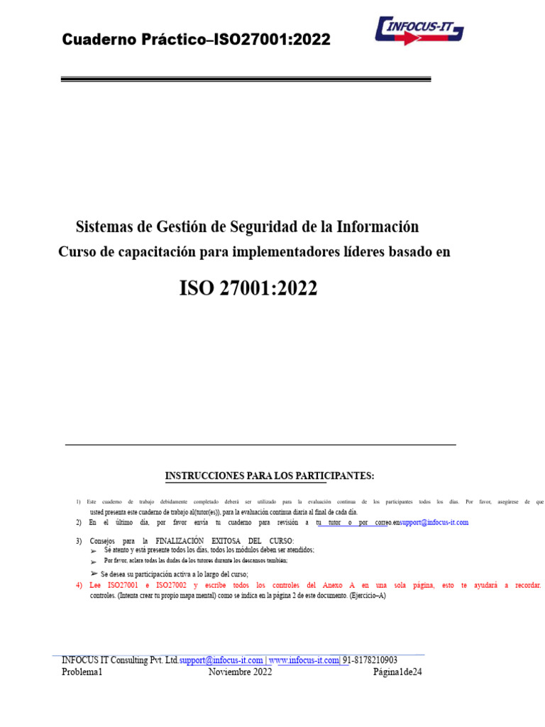 Cuaderno Práctico - Curso de Implementador Líder de IsO27001 | PDF | La ...