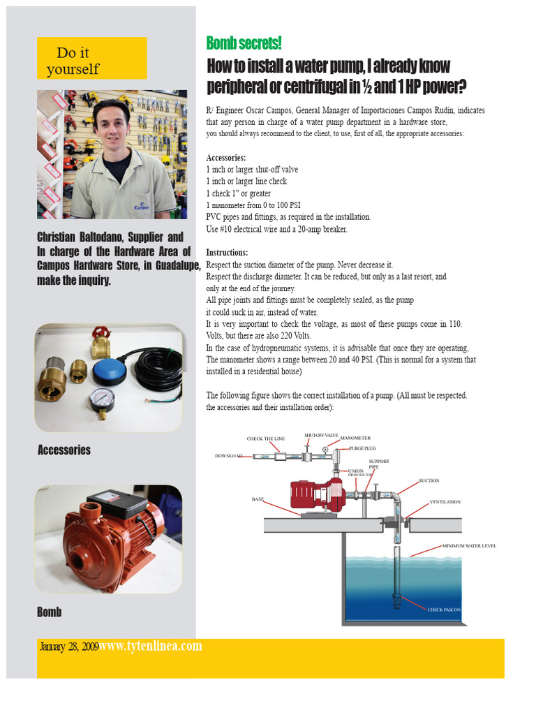 Water Pump Installation Guide | PDF | Pump | Pressure Measurement