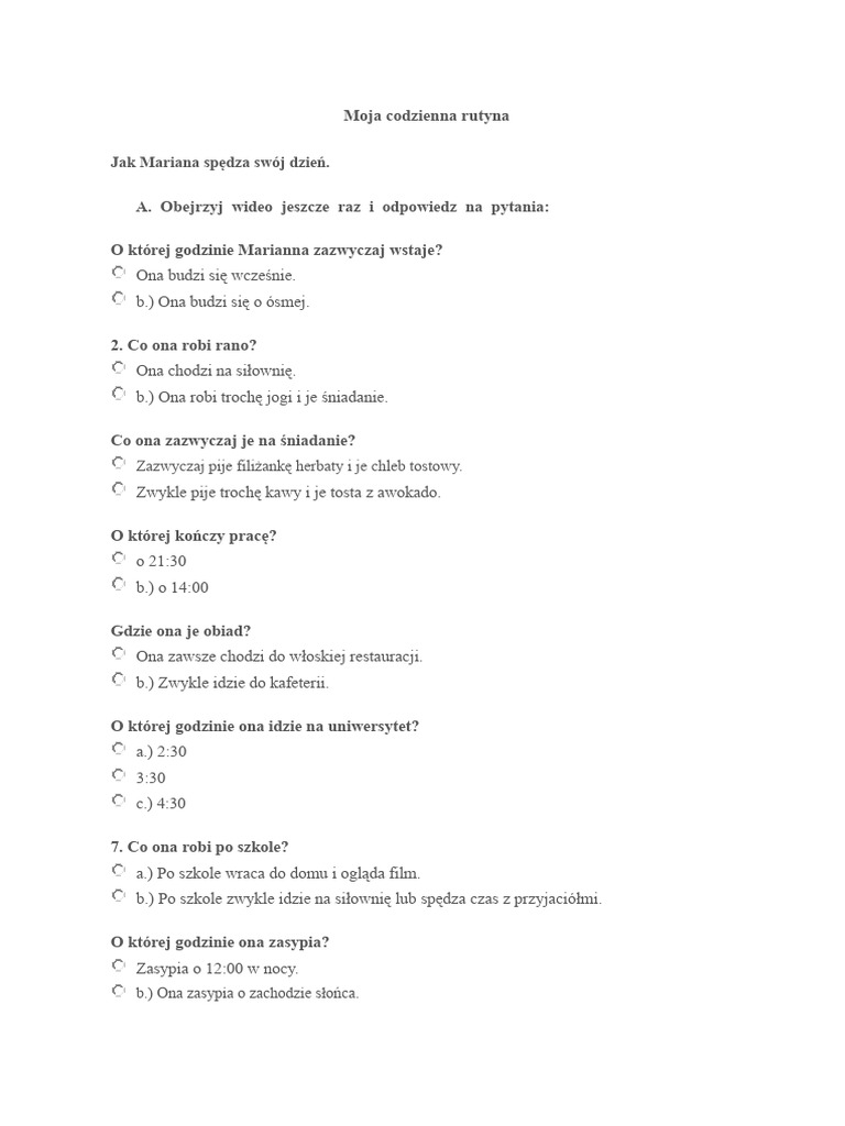 Moja Codzienna Rutyna B1-B2 | PDF