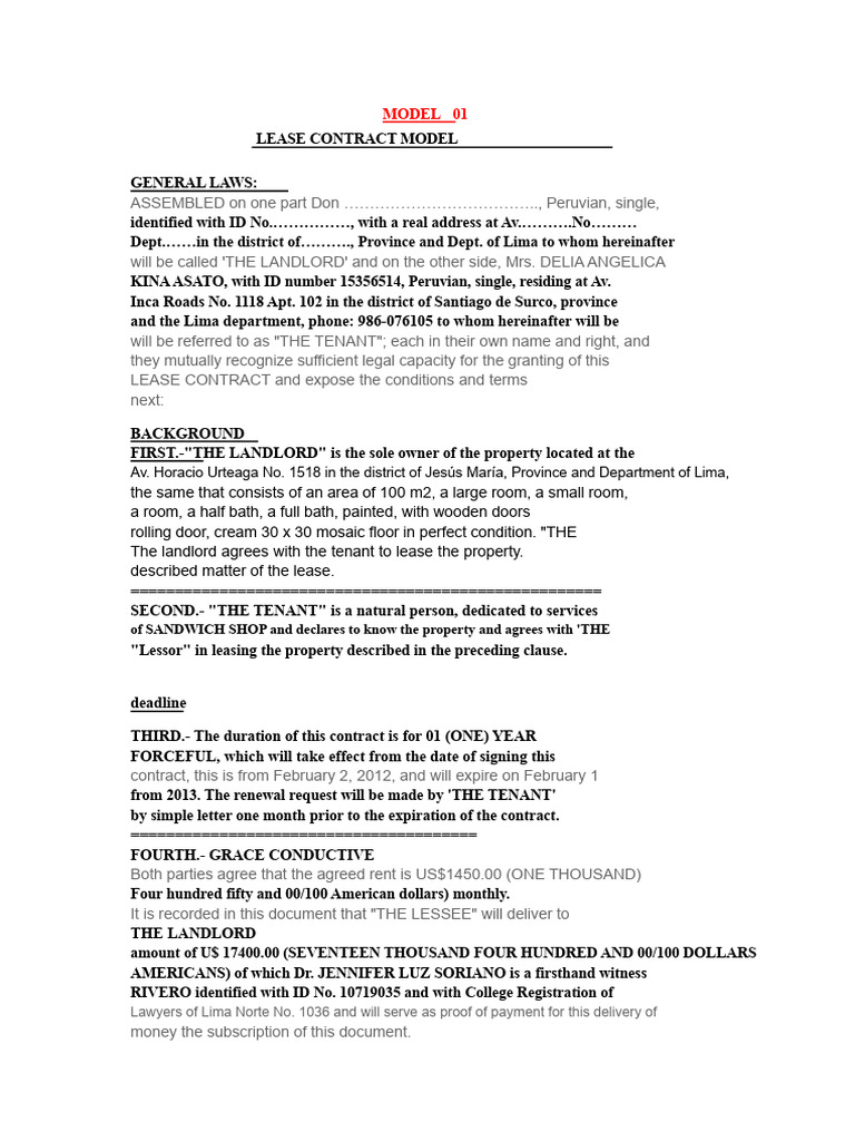 Lease Agreement Models | PDF | Lease | Leasehold Estate