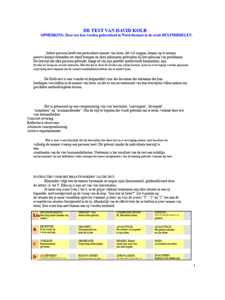 De Test Van David Kolb | PDF