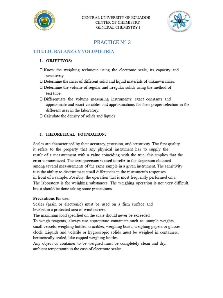 Weighing and Volume Measurement Techniques | PDF | Weighing Scale | Volume
