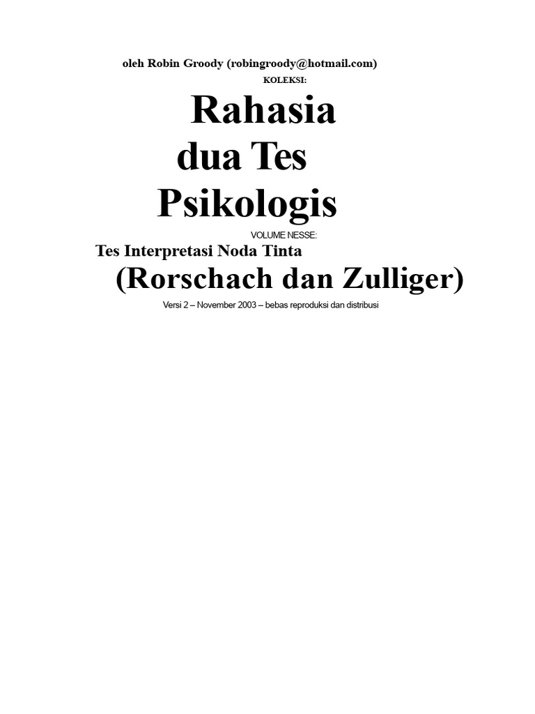 Karakteristik Tes Rorschach dan Zulliger | PDF