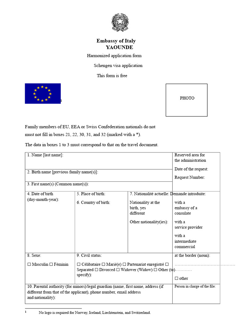 Italy Schengen Visa Application Form | PDF | Travel Visa | European ...