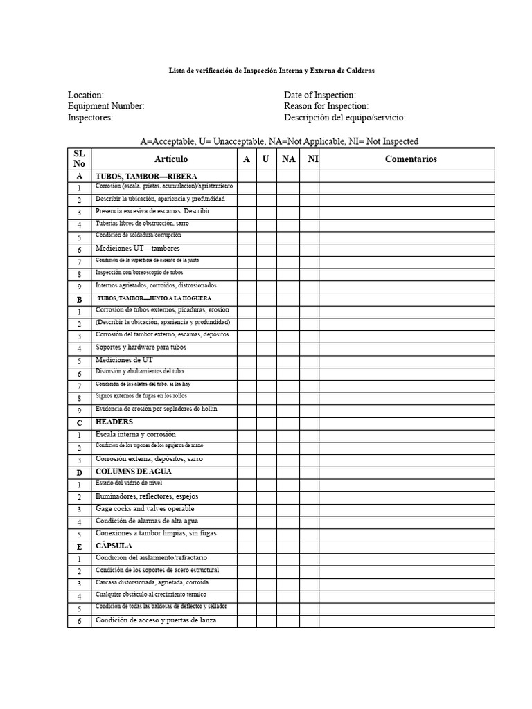 Lista de Verificación de Inspección de Calderas - API 573 | PDF | Corrosión