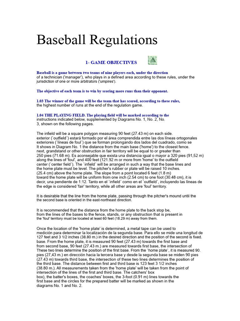 Baseball Game Regulations Overview | PDF | Baseball Field | Ball And ...