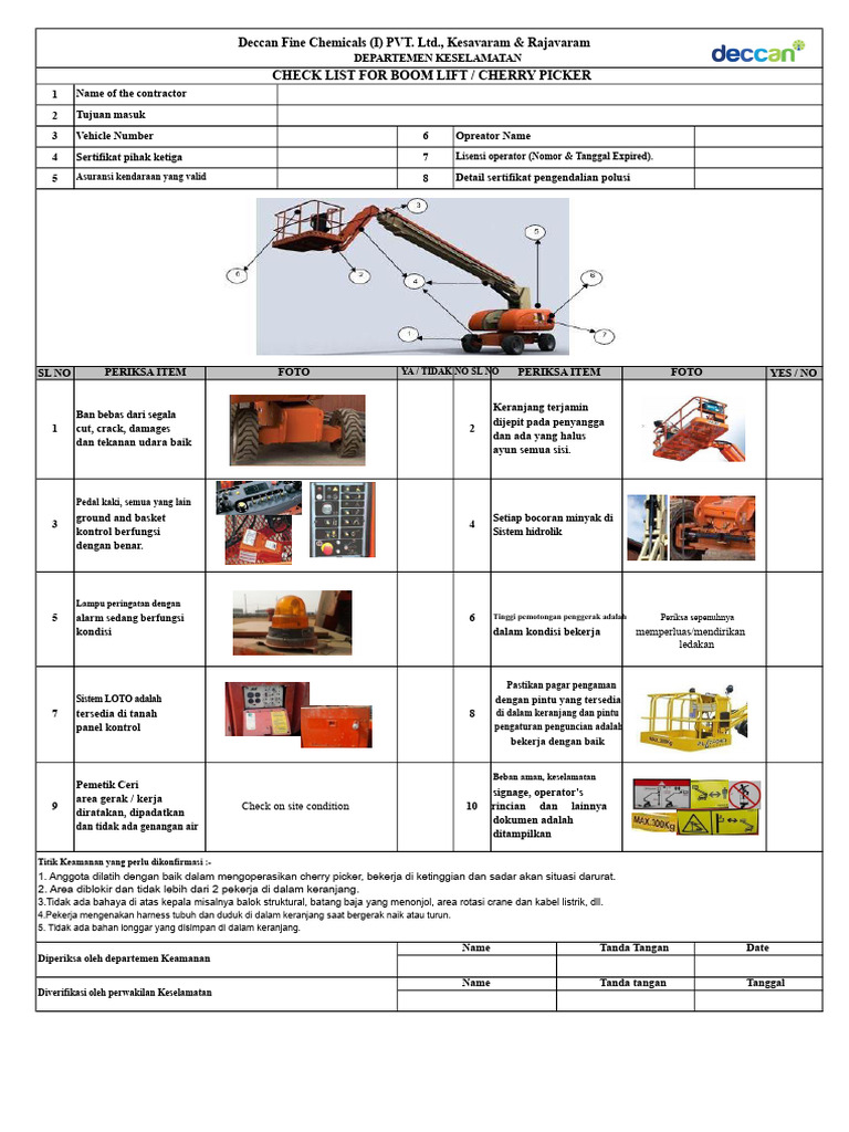 Checklist Keselamatan Boom Lift | PDF