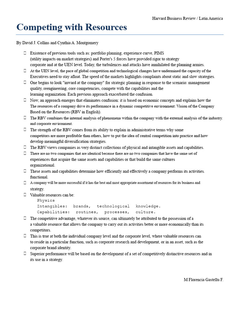 Resource-Based View for Competitive Advantage | PDF | Competitive Advantage