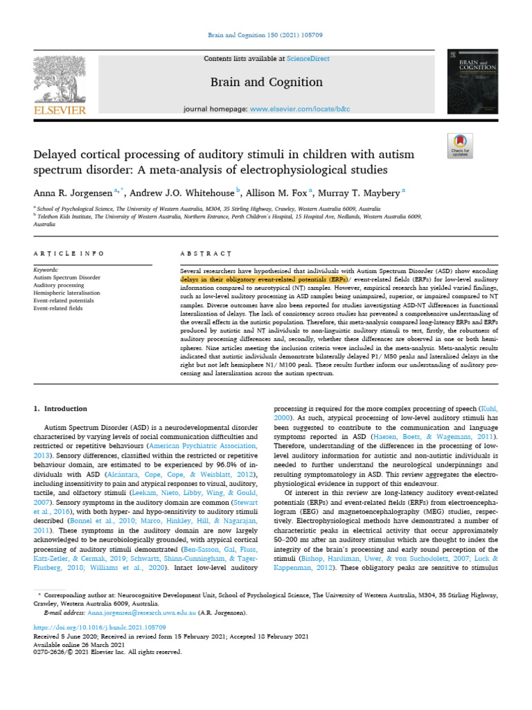 Delayed Coritcal Processing of Auditory Stimuli in Children With Autism ...