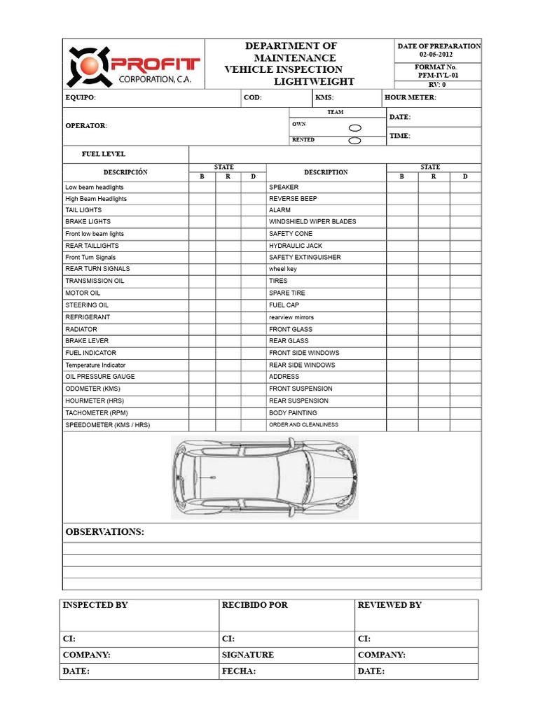 Vehicle Maintenance Inspection Checklist | PDF | Automotive Industry ...