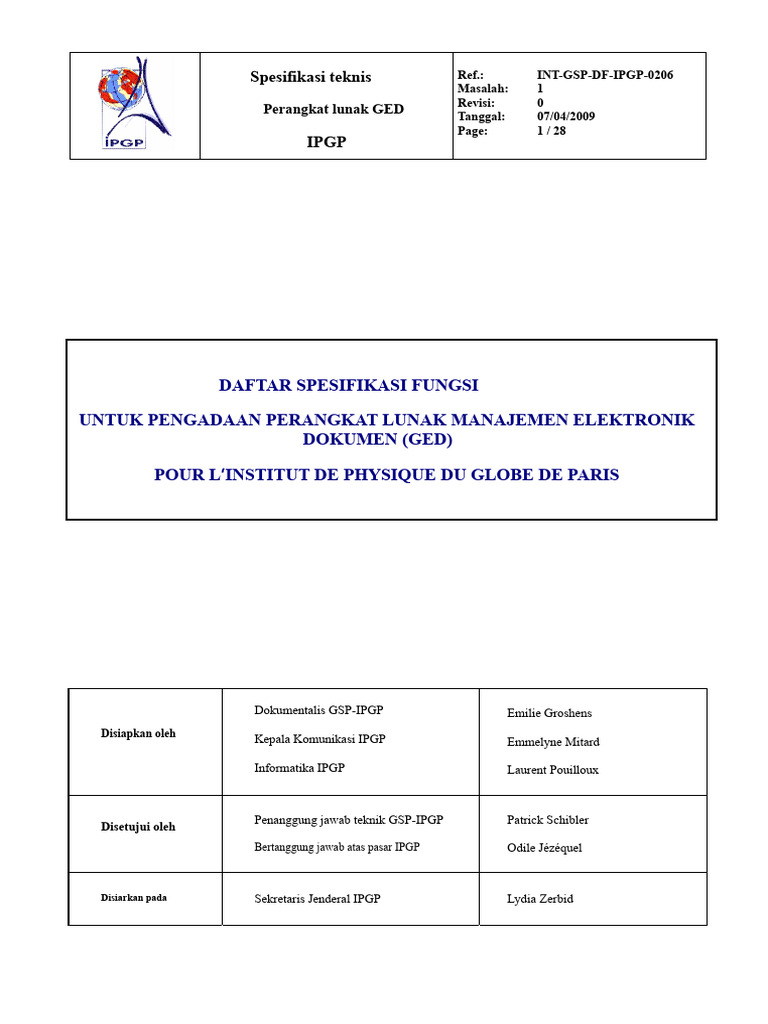 Spesifikasi Perangkat Lunak GED IPGP | PDF