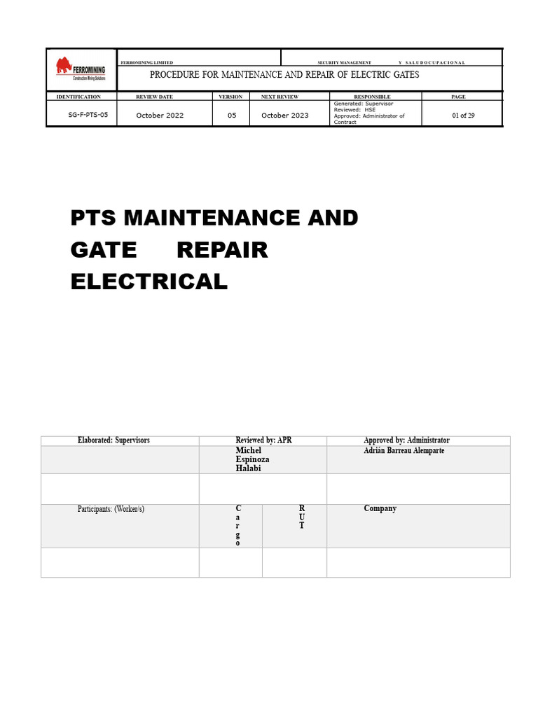SG-F-PTS-05 Maintenance and Repair of Electric Gates | PDF | Switch ...