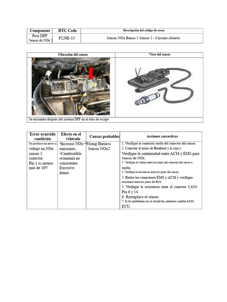 Diagnóstico del Sensor NOx 2 y DTC P229E-13 | PDF | Conector eléctrico ...