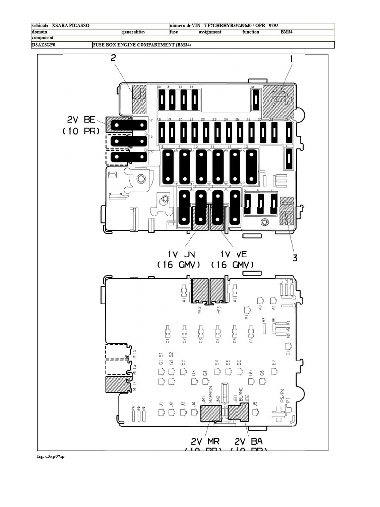 citroen xsara picasso cigarette lighter fuse Fuses and relays (N68), 2000 Fuse Box Module BSM 9650618280