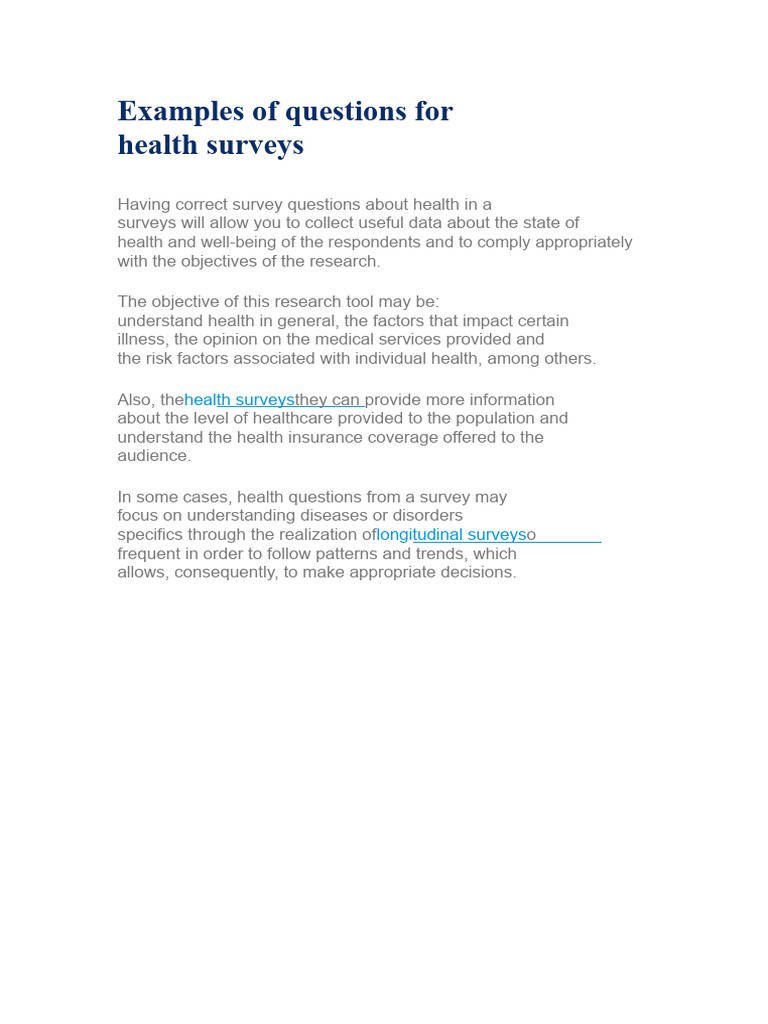 Examples of Survey Questions About Health | PDF | Chronic Condition ...
