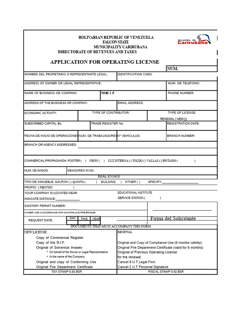 Operating License Format For Carirubana | PDF