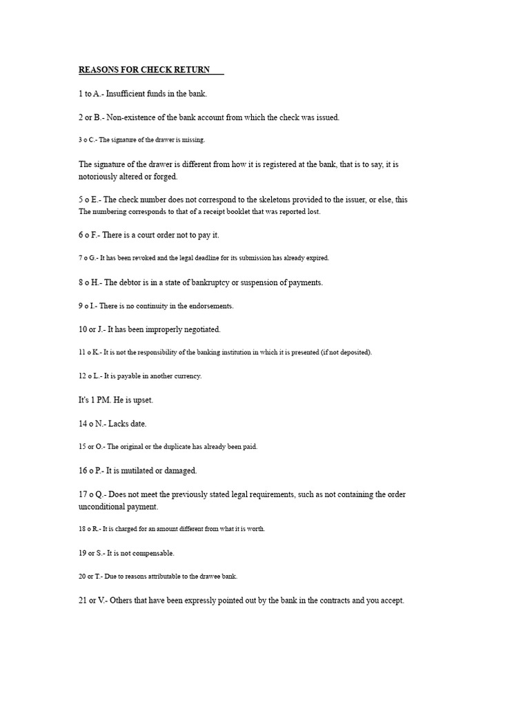 Common Reasons for Check Returns | PDF | Banks