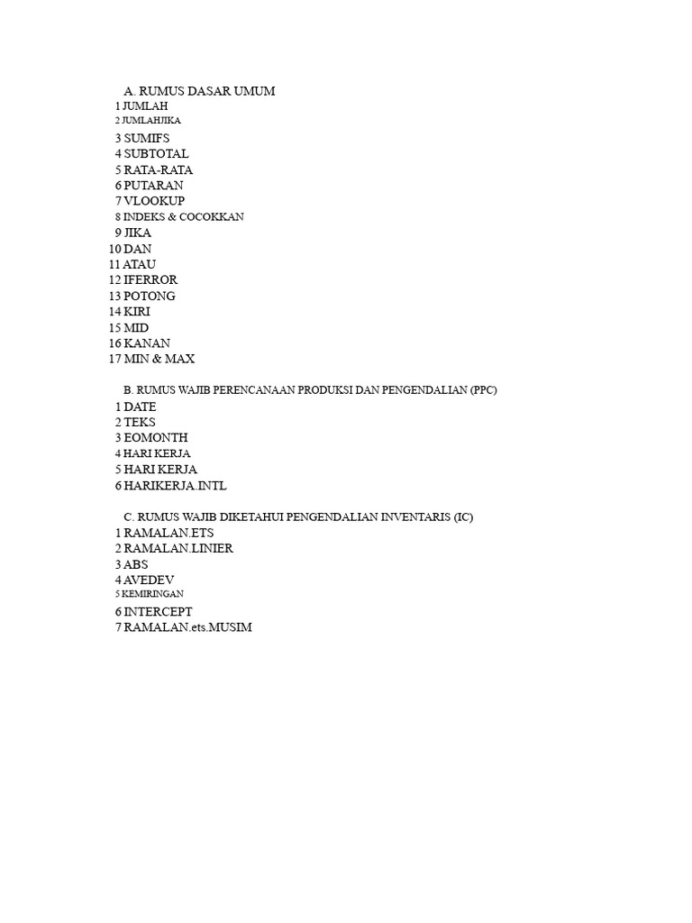 Rumus Excel untuk PPC dan Inventaris | PDF