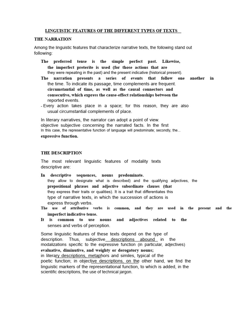 Linguistic Features of The Different Types of Texts | PDF | Adjective ...